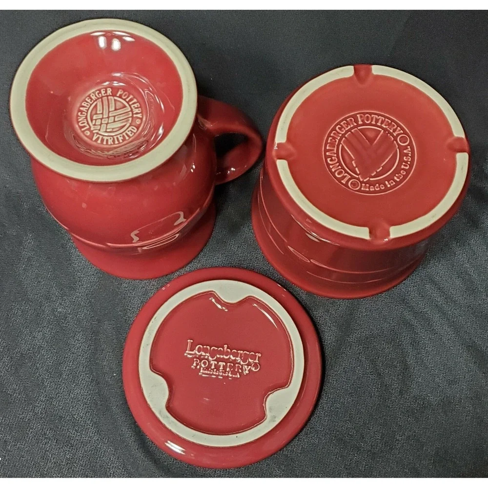Longaberger‎ Pottery Paprika Crock w/ Lid and Latte Coffee Mug